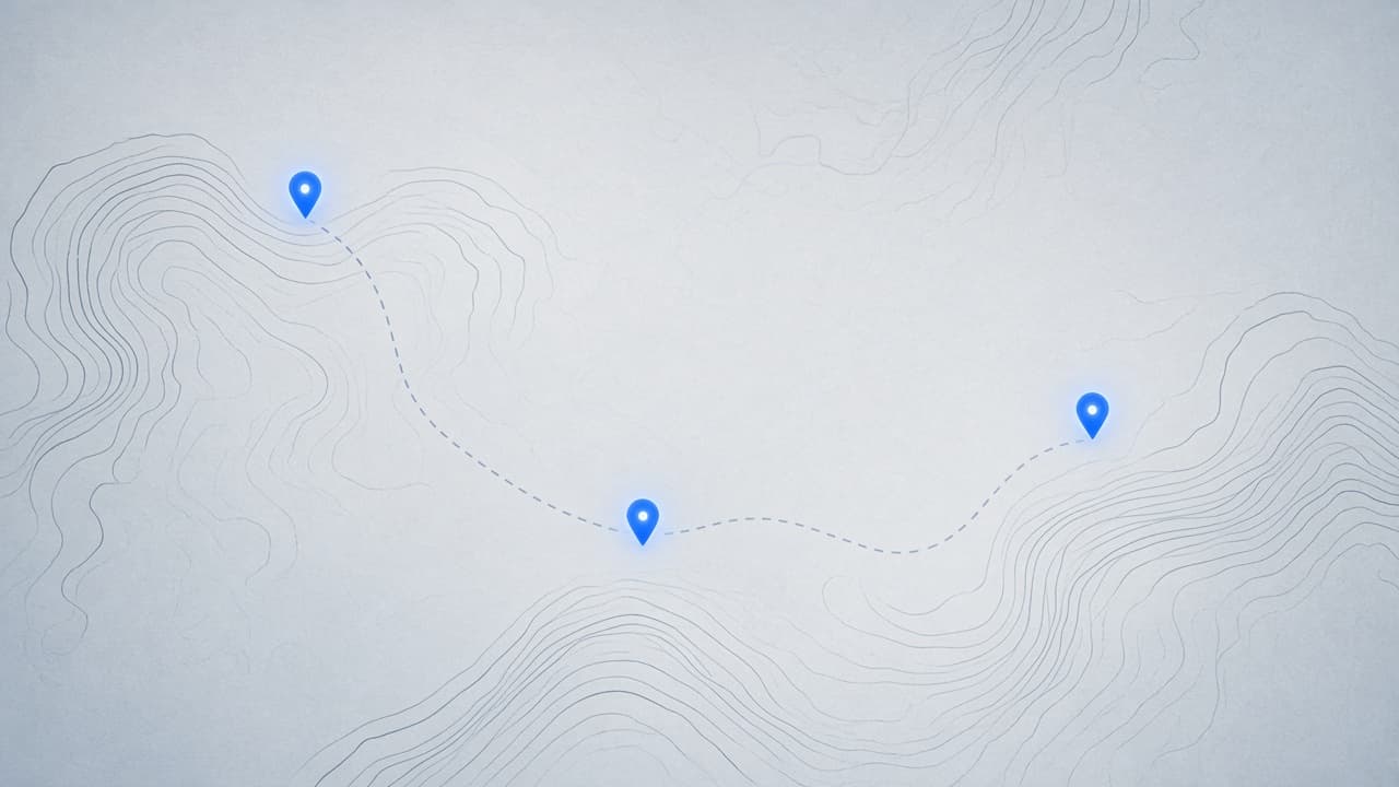 Abstract topographic map with glowing location pins